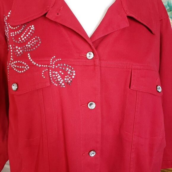Pretty Quacker Factory Red Rhinestone Rose Jacket womens Plus size 2X - Picture 2 of 12